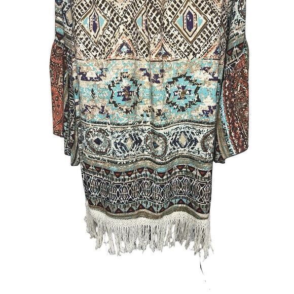 Ali Miles Tunic Top Women's 1X Southwest Aztec‎ Print Fringe Bell Sleeve Boho - Picture 3 of 10